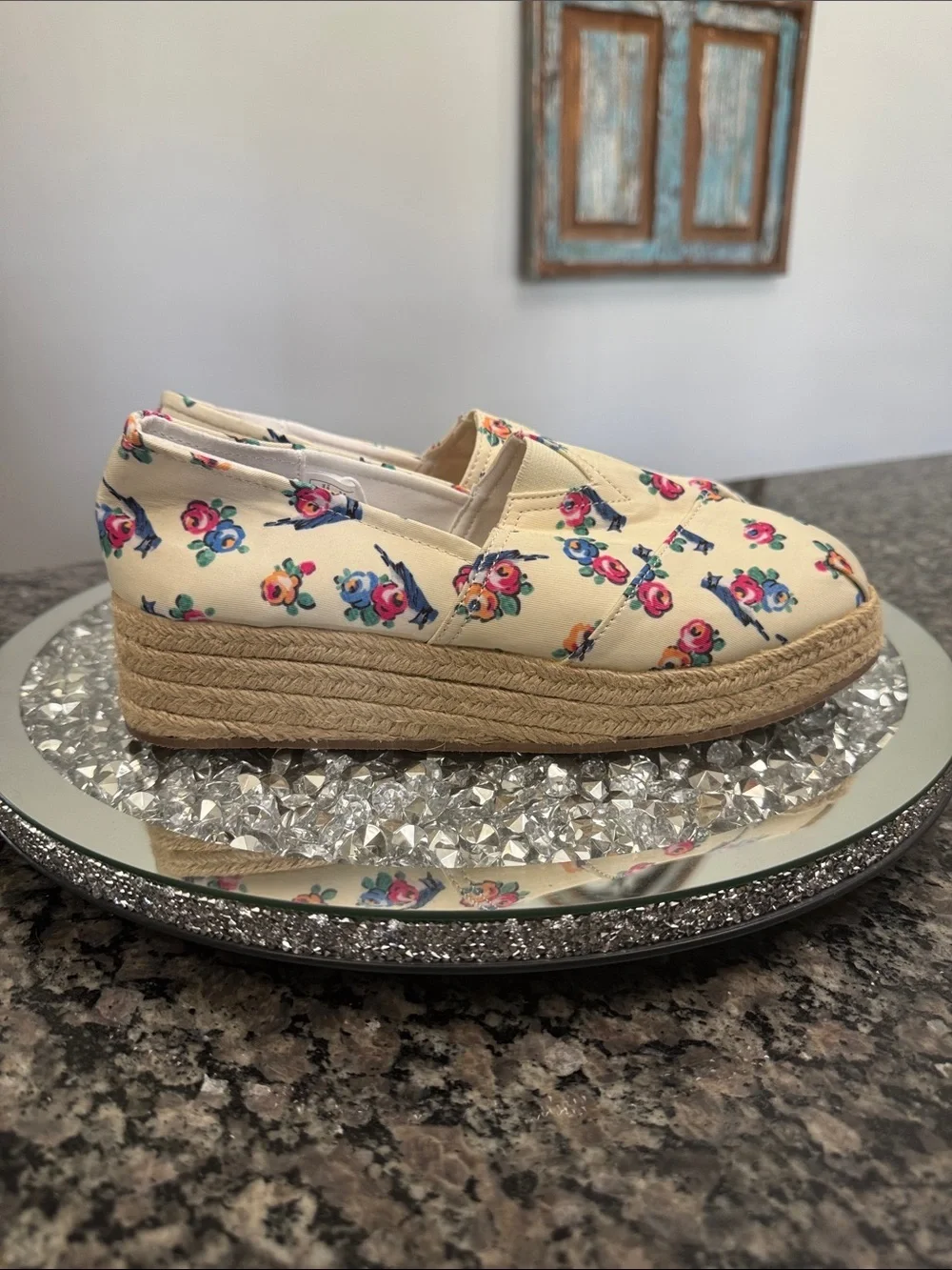 American Eagle Outfitters Cream Floral Espadrille Wedge Slip-On